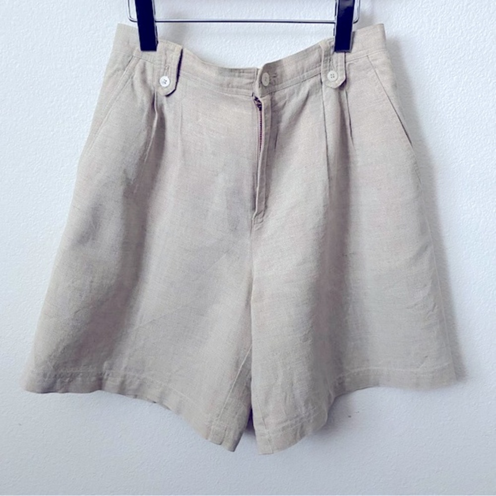 Liz Sport by Liz Clairborne, High Waisted, Pleated, Linen Cotton Bermuda…